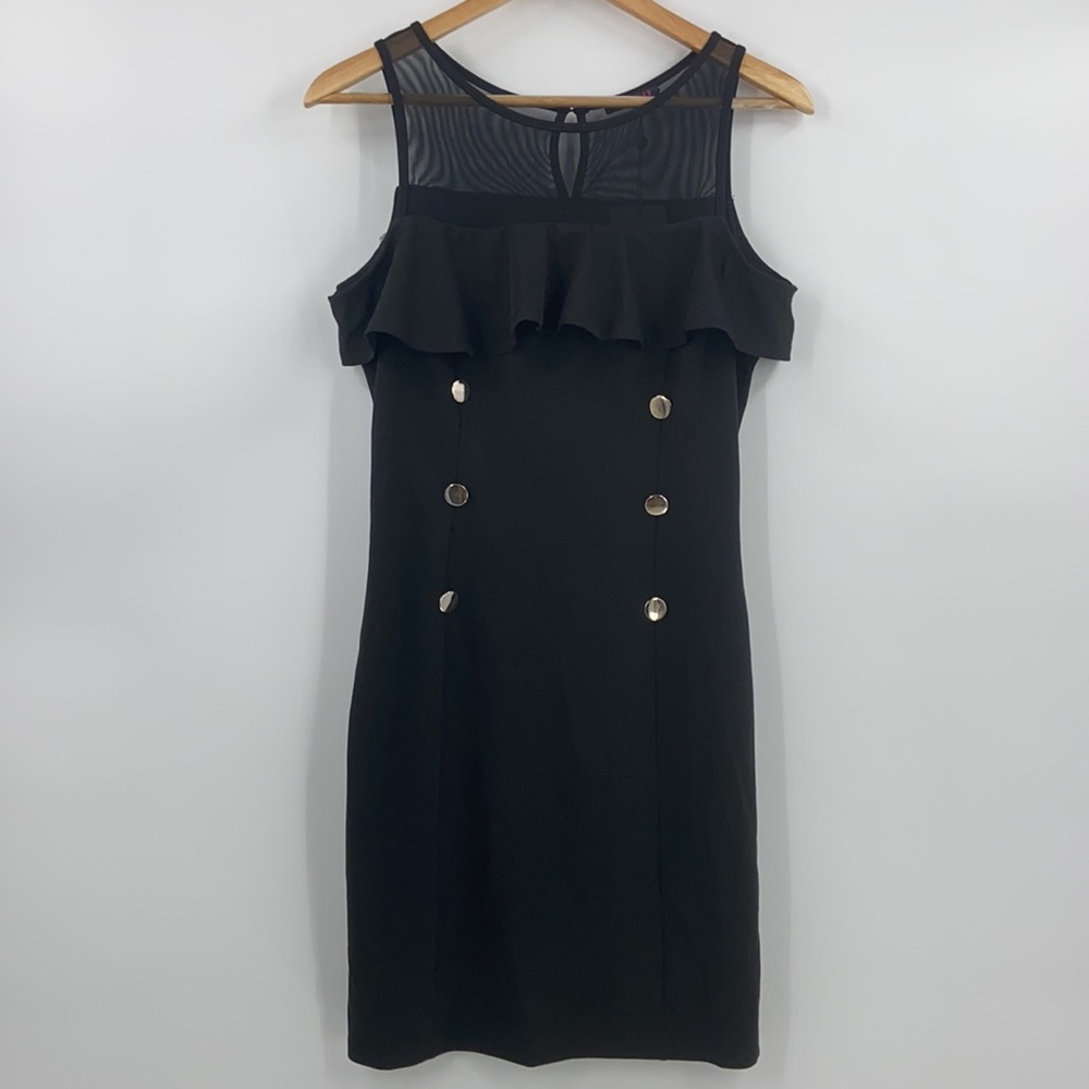 Black sheath body con dress with button detail medium